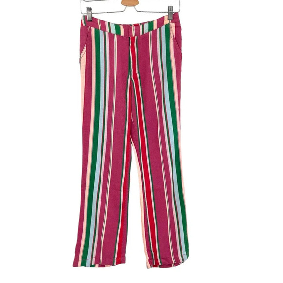Free People La Paz Stripe Cotton Blend Ankle Pants Berry Combo Size 0 - Picture 2 of 11